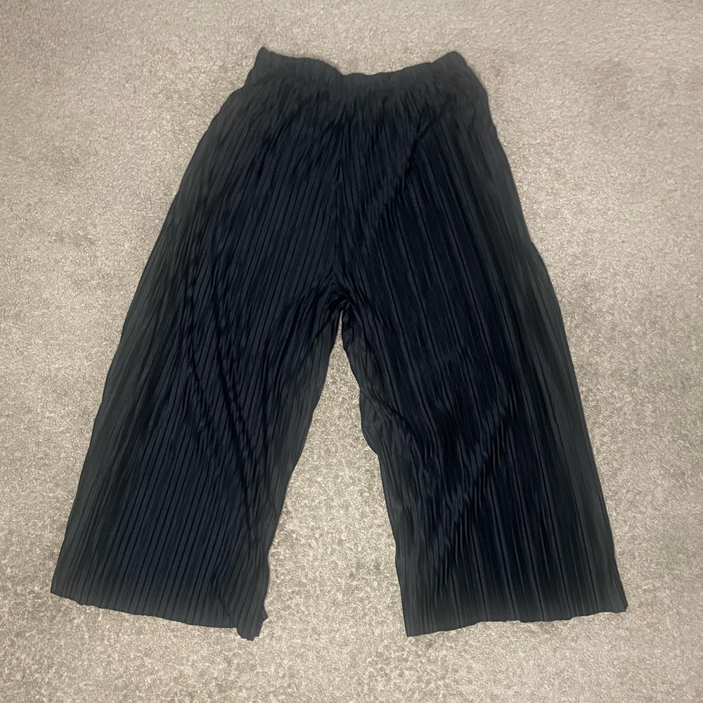 Black Casual Wide-Leg Cropped Pants